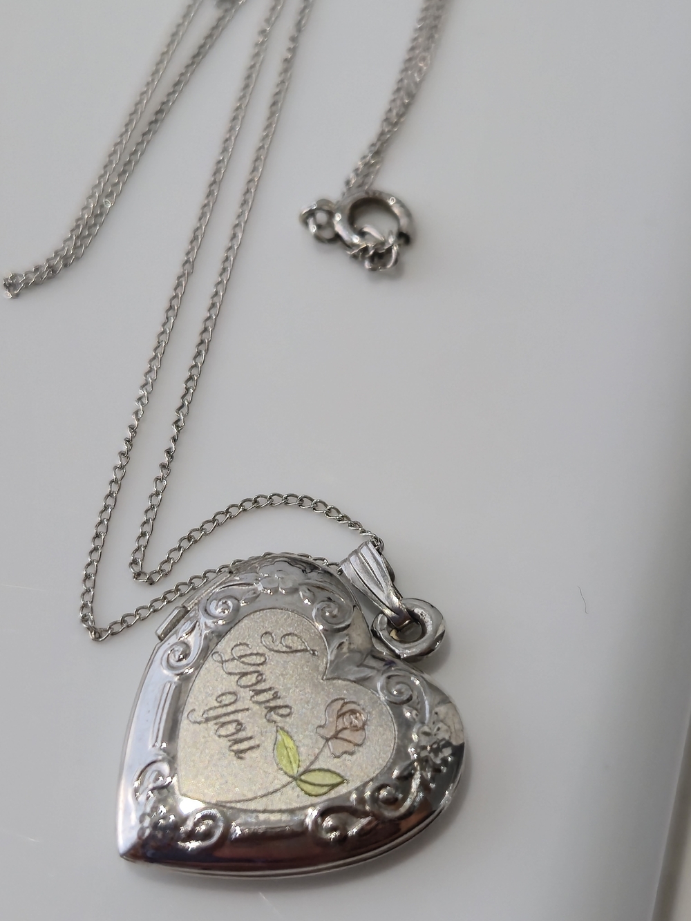 Sterling Silver Heart Locket Necklace - I Love You Engraving